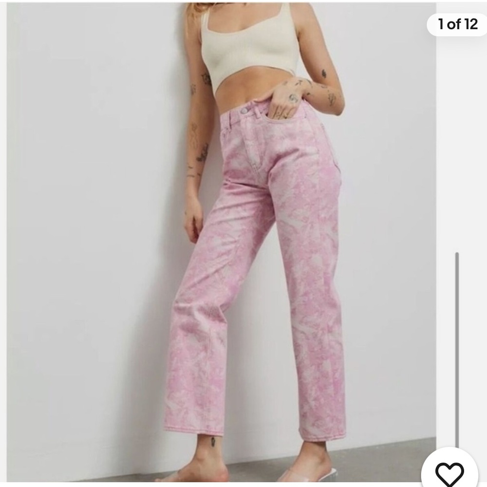 BDG High Waisted Cowboy Straight Leg Rigid Cotton Jeans Pink Rose